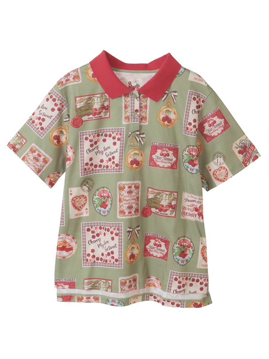 チェリー総柄プリントポロシャツ 詳細画像 ハッカ 1