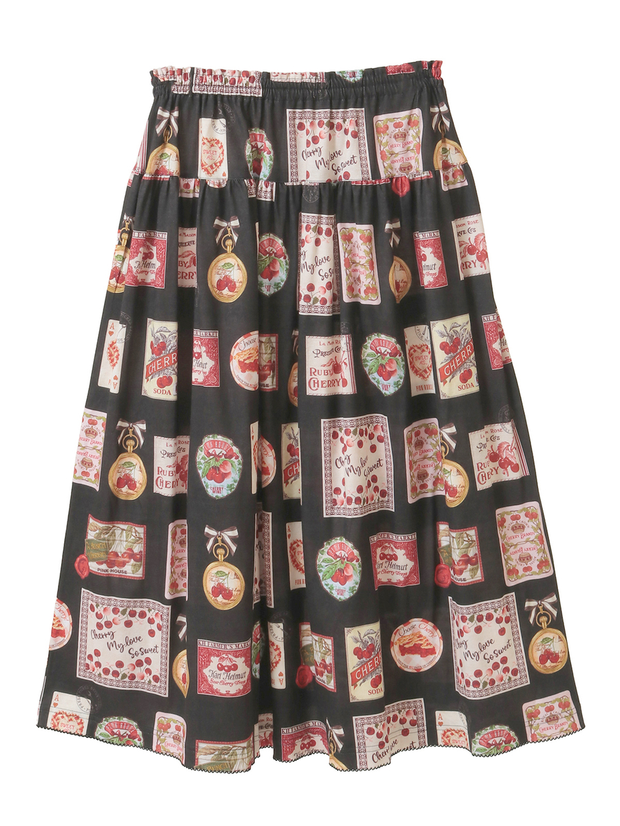 チェリー総柄プリントスカート 詳細画像 クロ 1