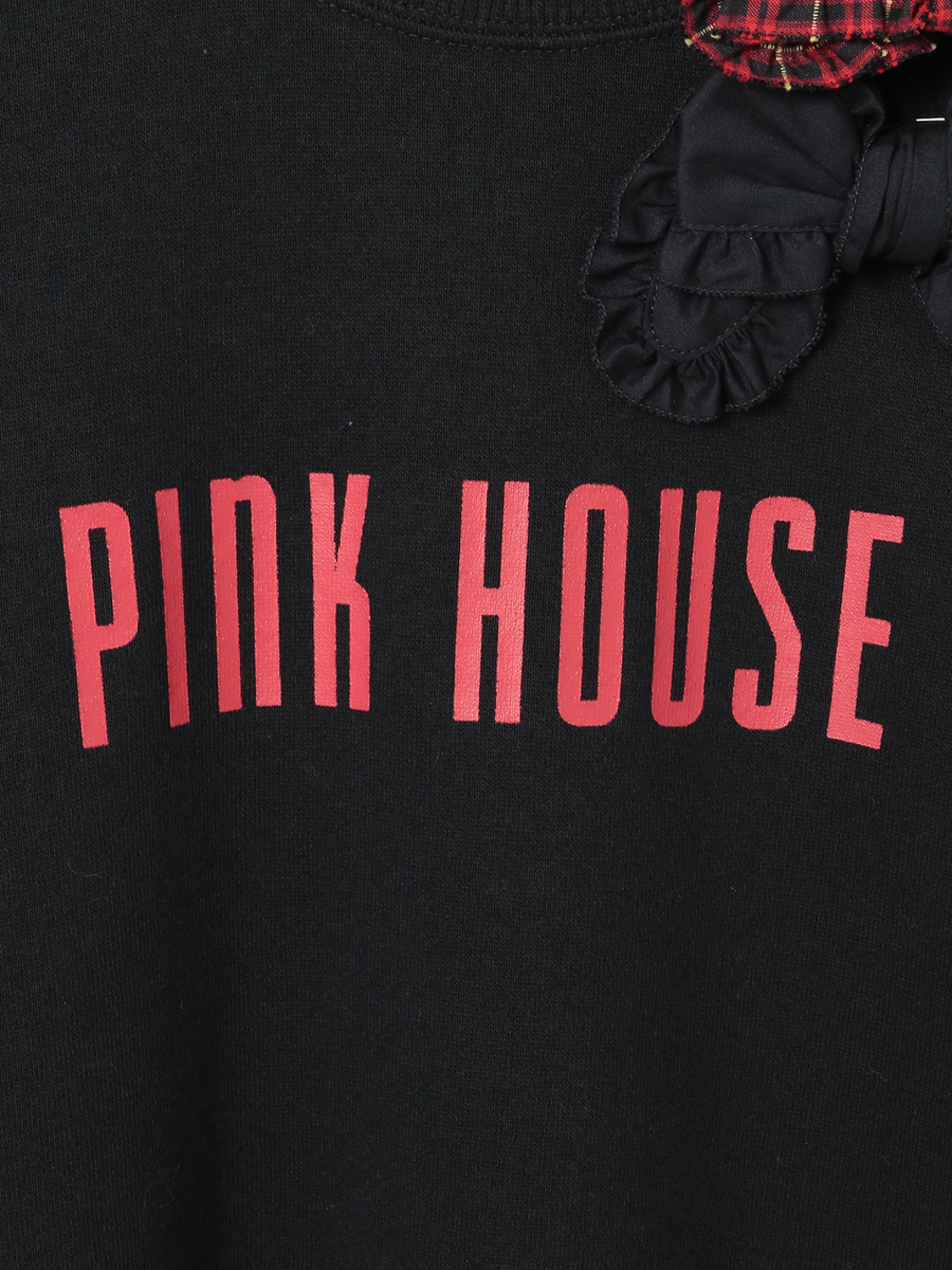 チェック＆無地リボンブローチ付きロゴプリントトレーナー 詳細画像 アカ 10