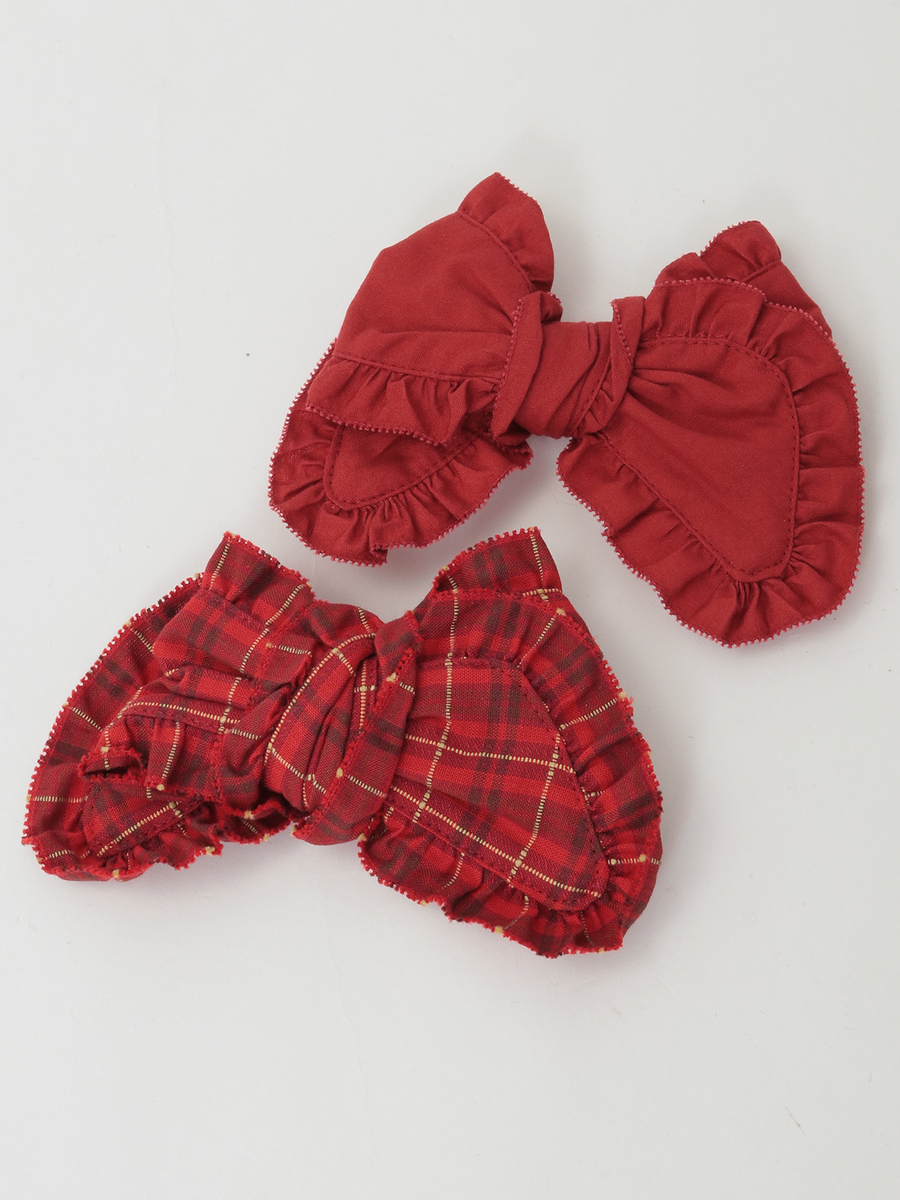 チェック＆無地リボンブローチ付きロゴプリントトレーナー 詳細画像 アカ 8