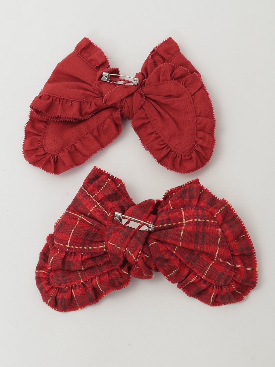 チェック＆無地リボンブローチ付きロゴプリントトレーナー 詳細画像 アカ 9