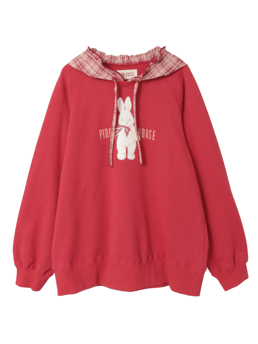 バラ園うさぎプリントフード付きトレーナー 詳細画像 アカ 1