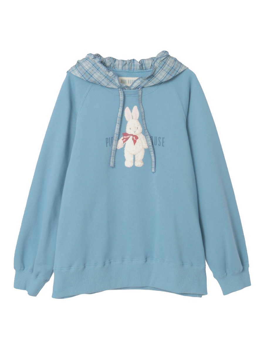 バラ園うさぎプリントフード付きトレーナー 詳細画像 ブルー 1
