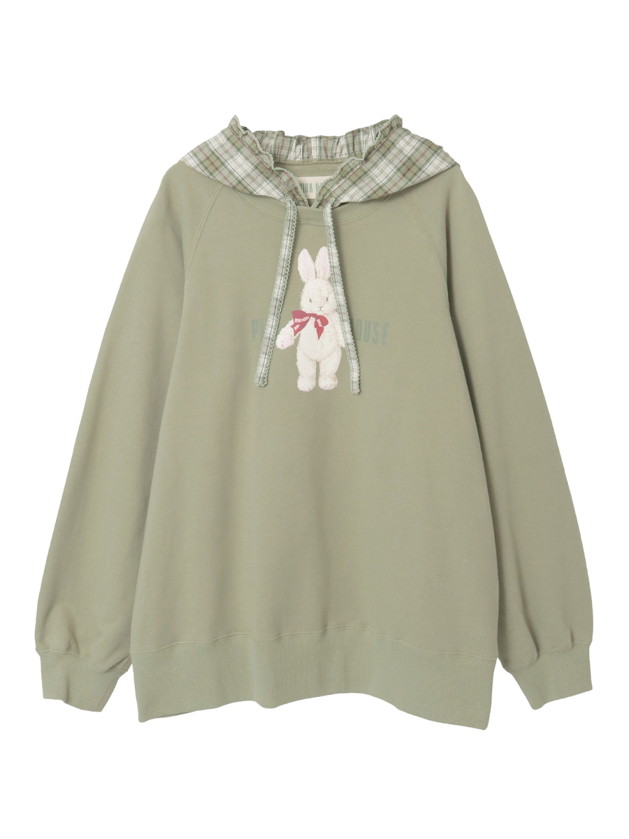 バラ園うさぎプリントフード付きトレーナー 詳細画像 ハッカ 1