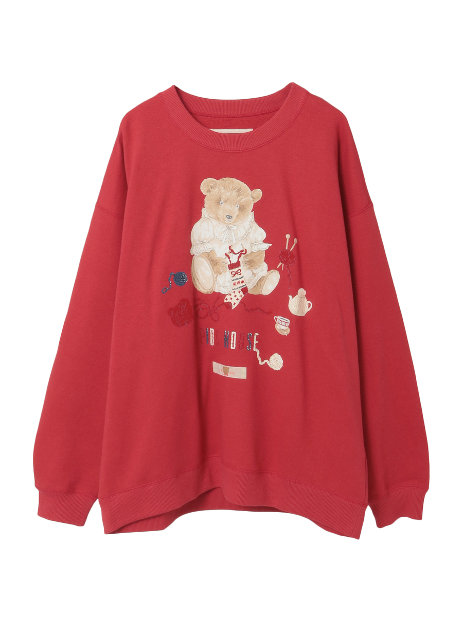 三つ子のくまの冬支度プリントトレーナー 詳細画像 アカ 1