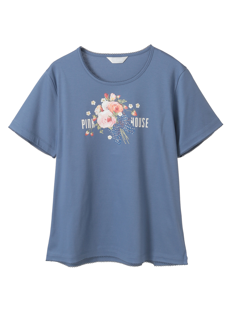 リボンブーケプリントカットソー 詳細画像 アカ 1