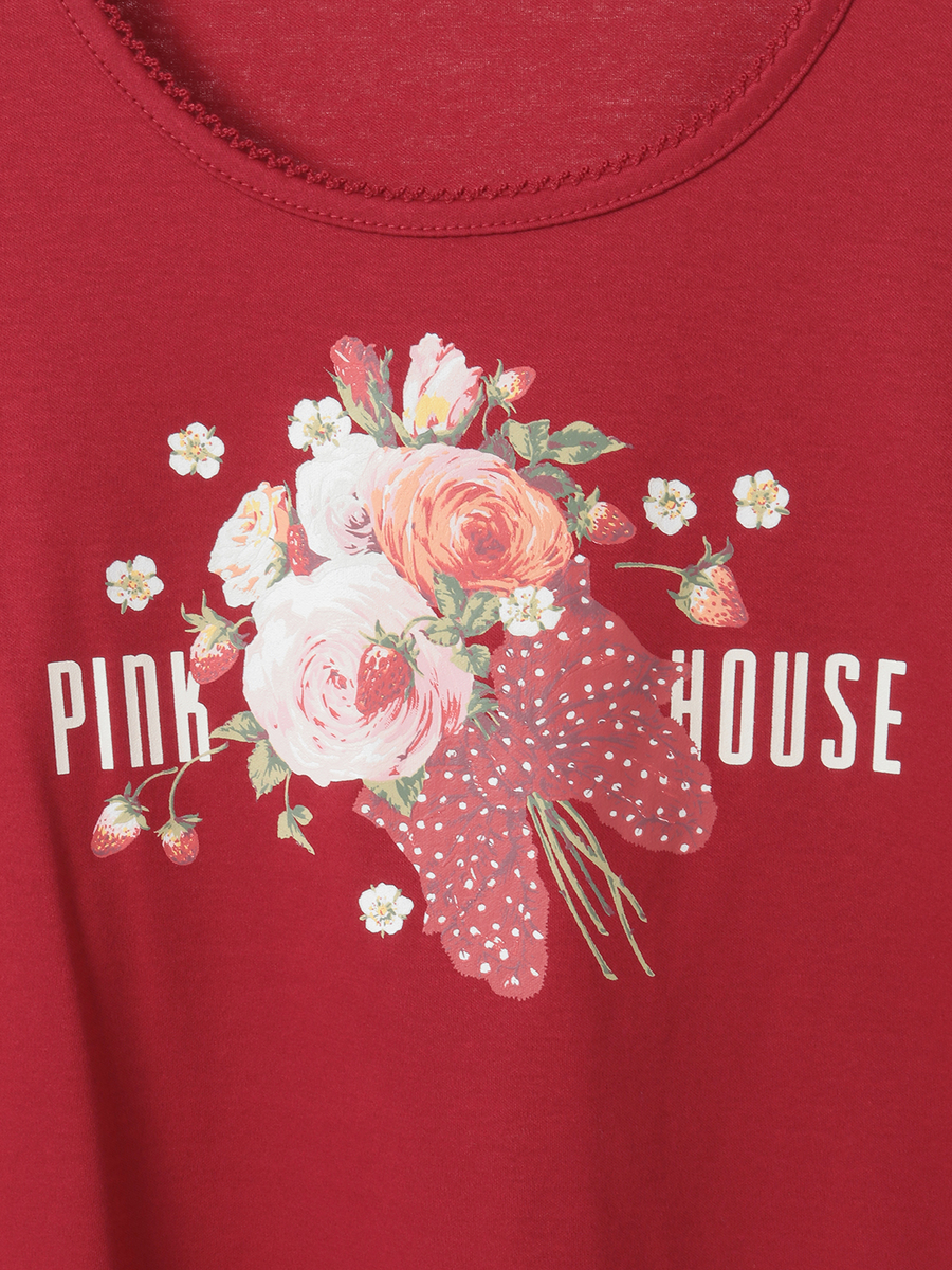 リボンブーケプリントカットソー 詳細画像 アカ 9