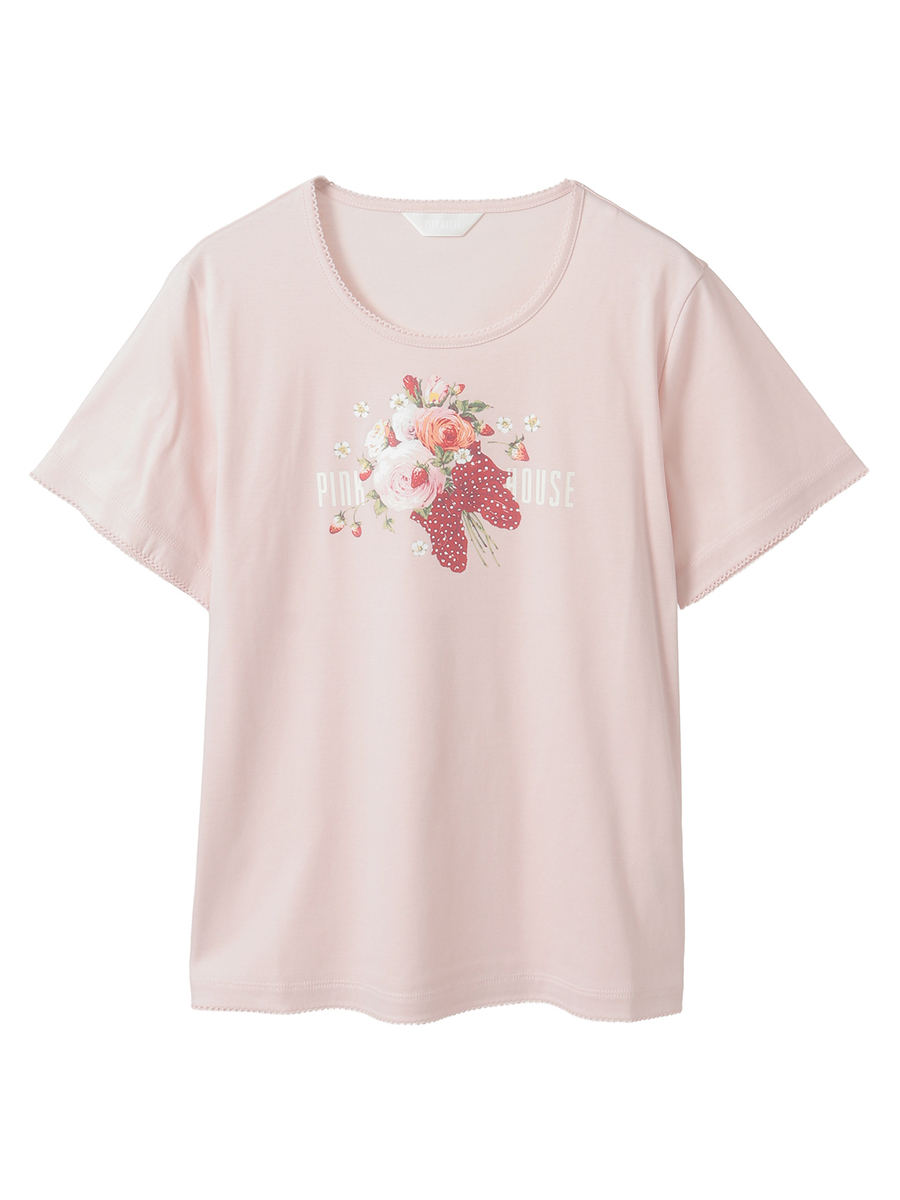 リボンブーケプリントカットソー 詳細画像 ピンク 1