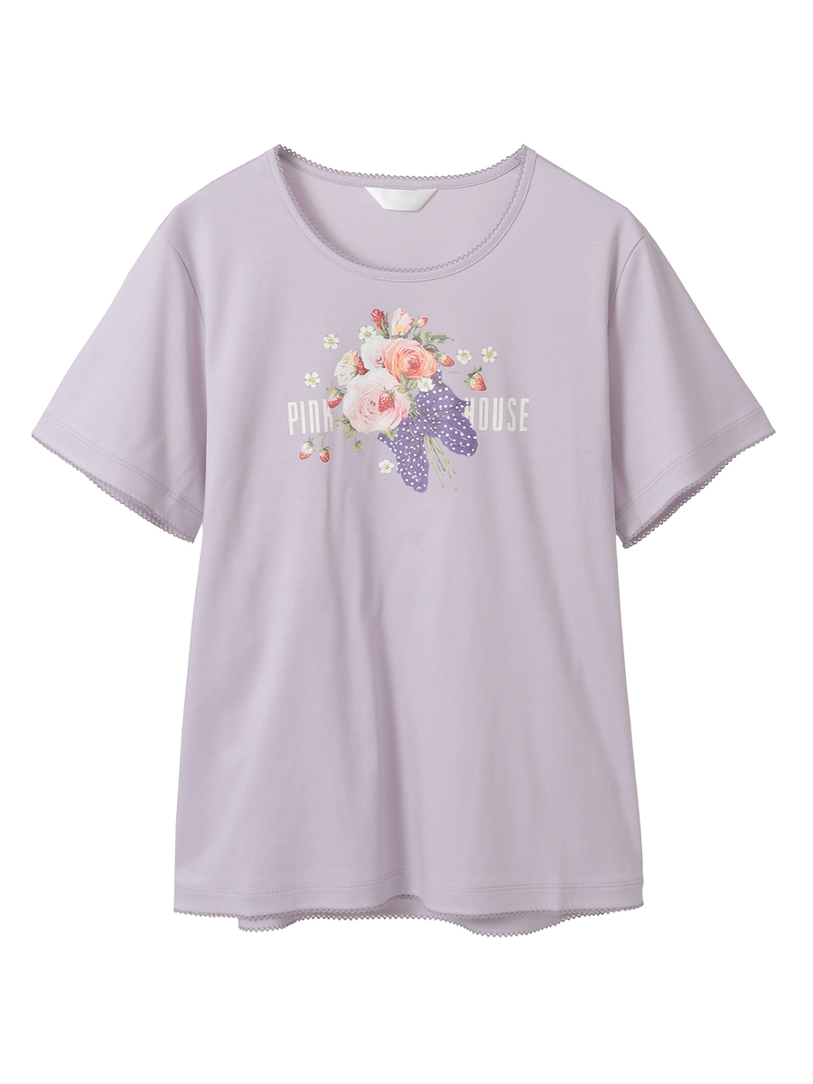 リボンブーケプリントカットソー 詳細画像 ラベンダー 1