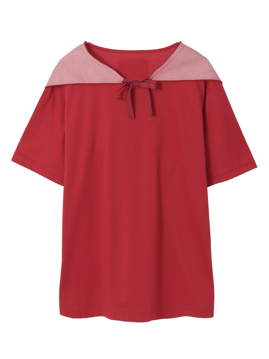 テディベア刺繍ギンガムチェックバンダナ付きカットソー 詳細画像 ブルー 2