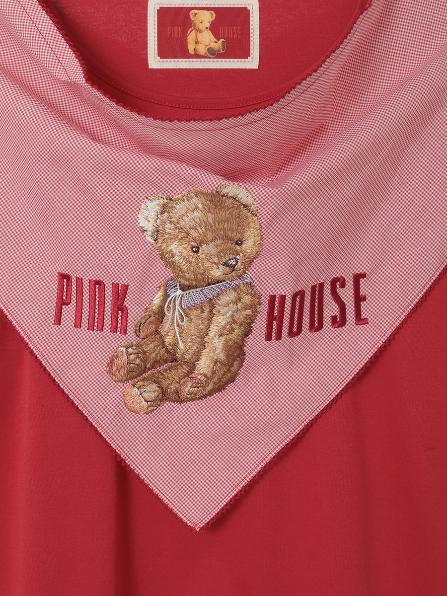 テディベア刺繍ギンガムチェックバンダナ付きカットソー 詳細画像 ブルー 6