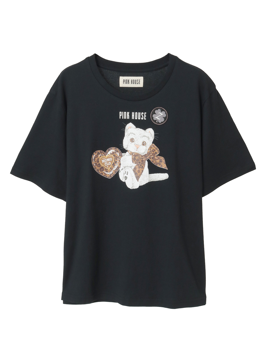 PINK HOUSE×Momoclo テディ＆ネコプリントカットソー 詳細画像 クロ・ネコ 1