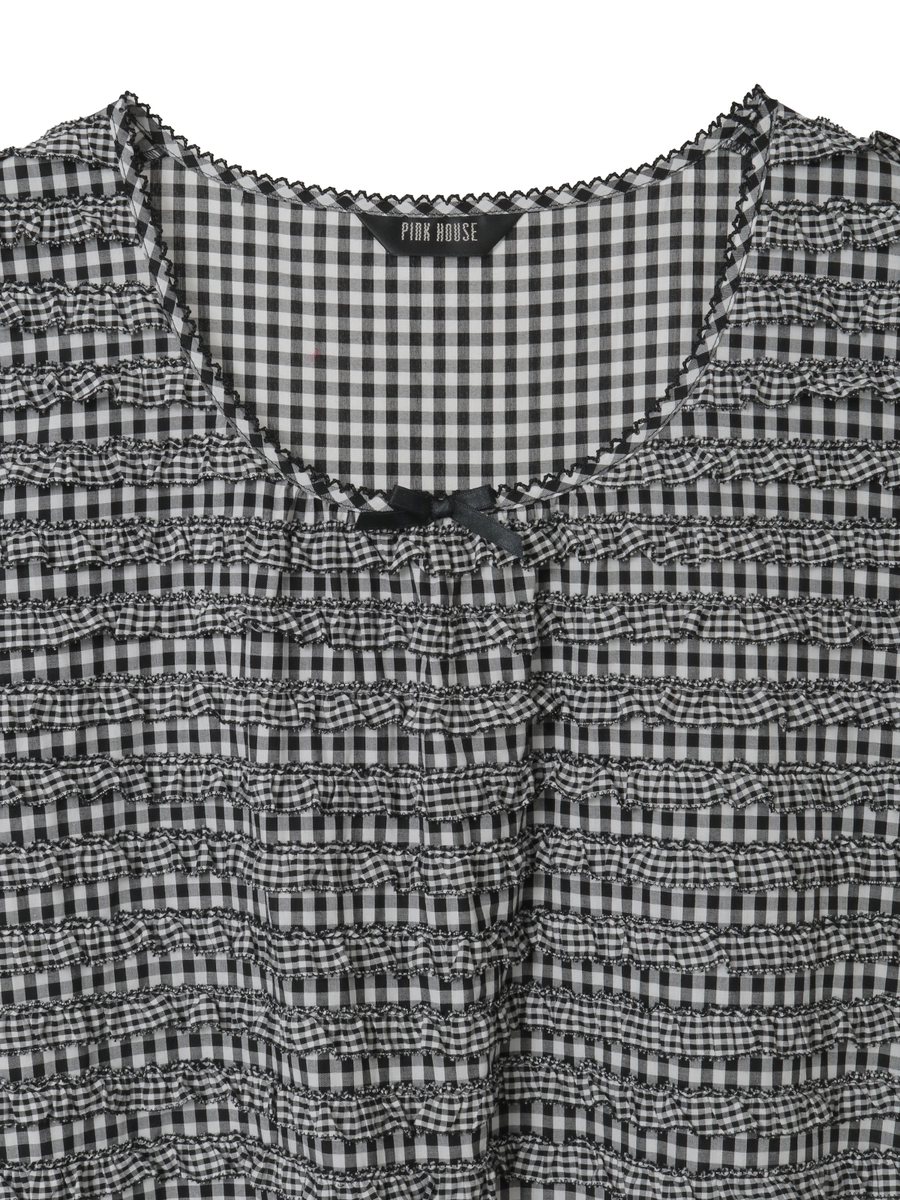 ギンガムチェックフリルワンピース 詳細画像 チョコレート 3
