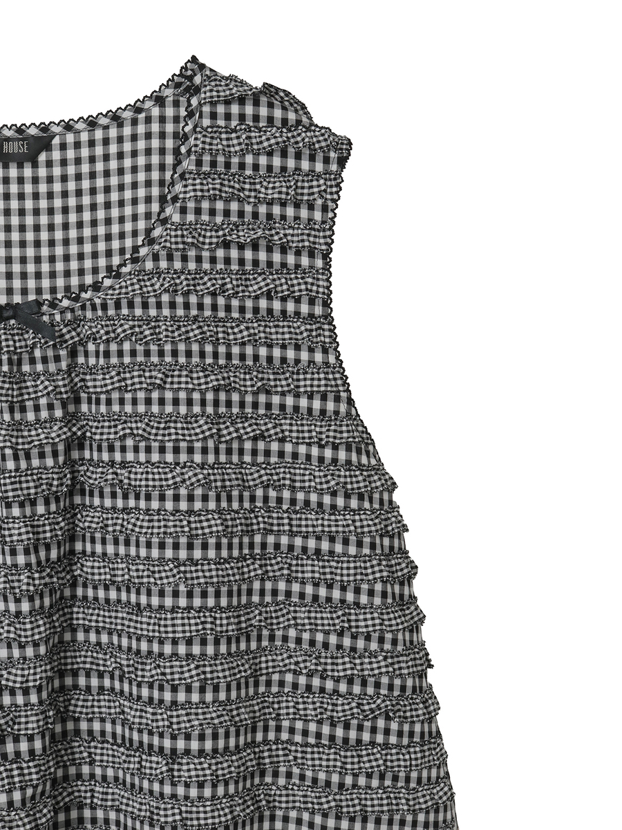 ギンガムチェックフリルワンピース 詳細画像 チョコレート 4