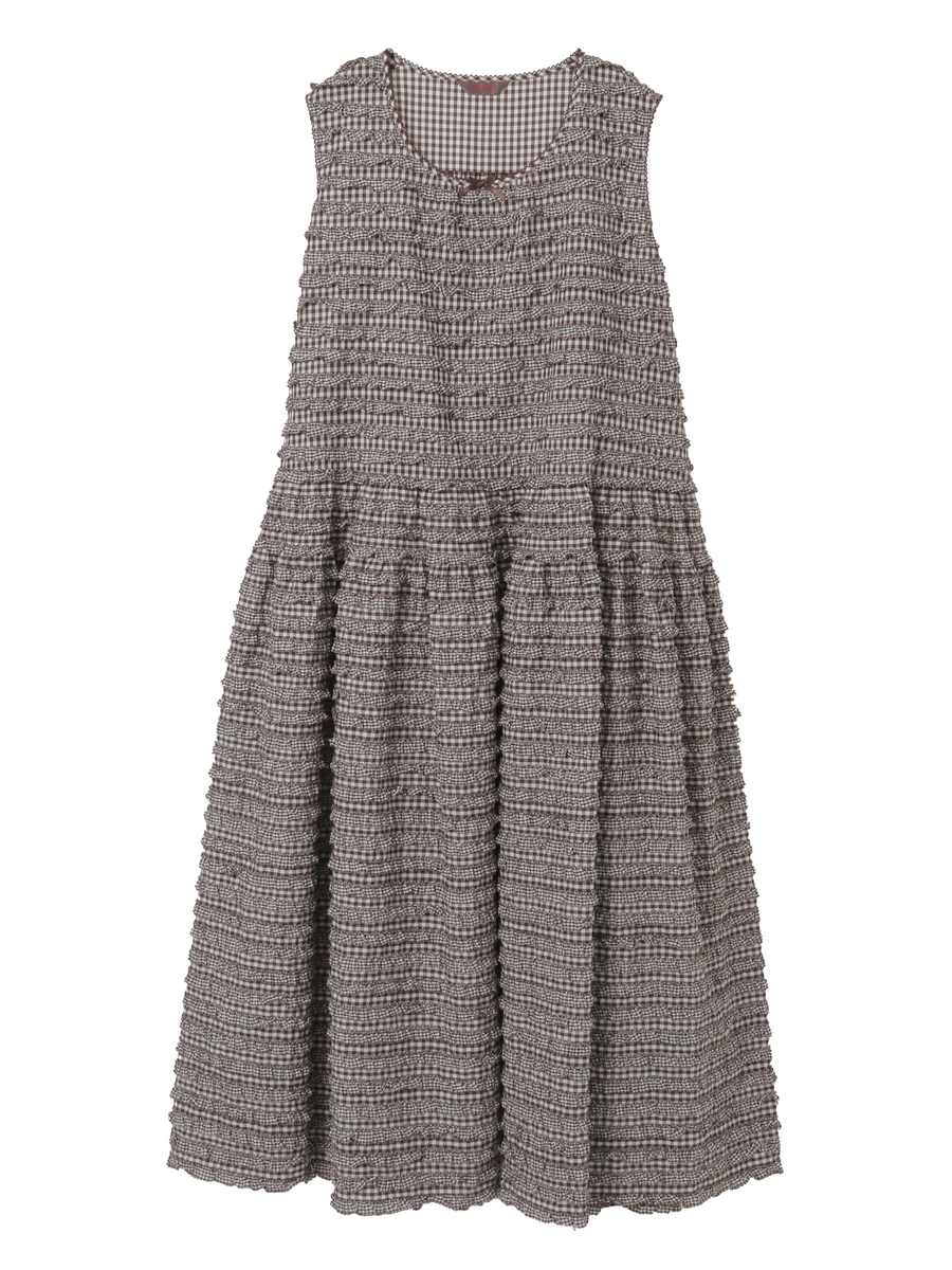 ギンガムチェックフリルワンピース 詳細画像 チョコレート 1