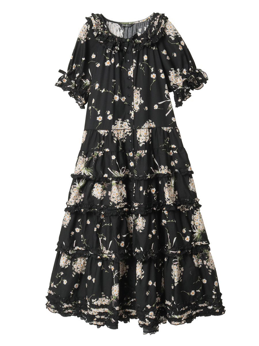 マーガレットブーケプリントワンピース 詳細画像 クロ 1