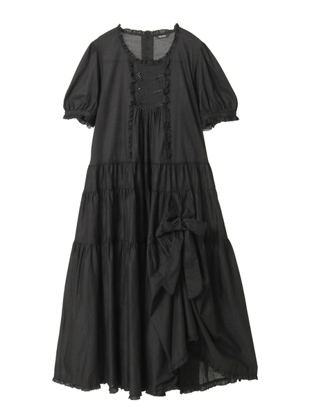 たくし上げリボン付きローンワンピース