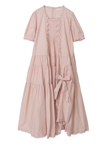 たくし上げリボン付きローンワンピース