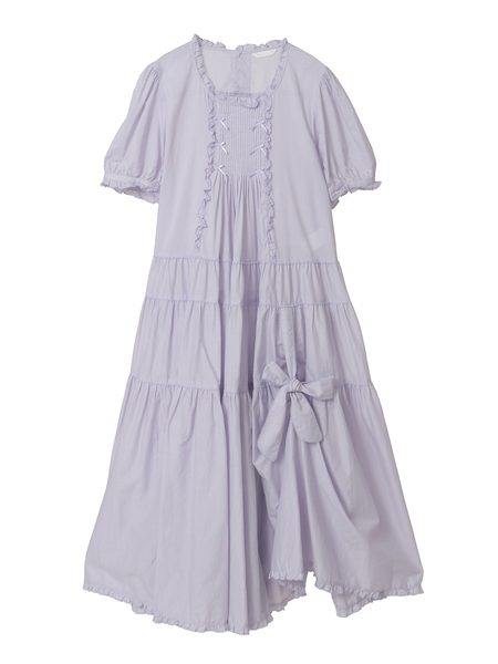 たくし上げリボン付きローンワンピース