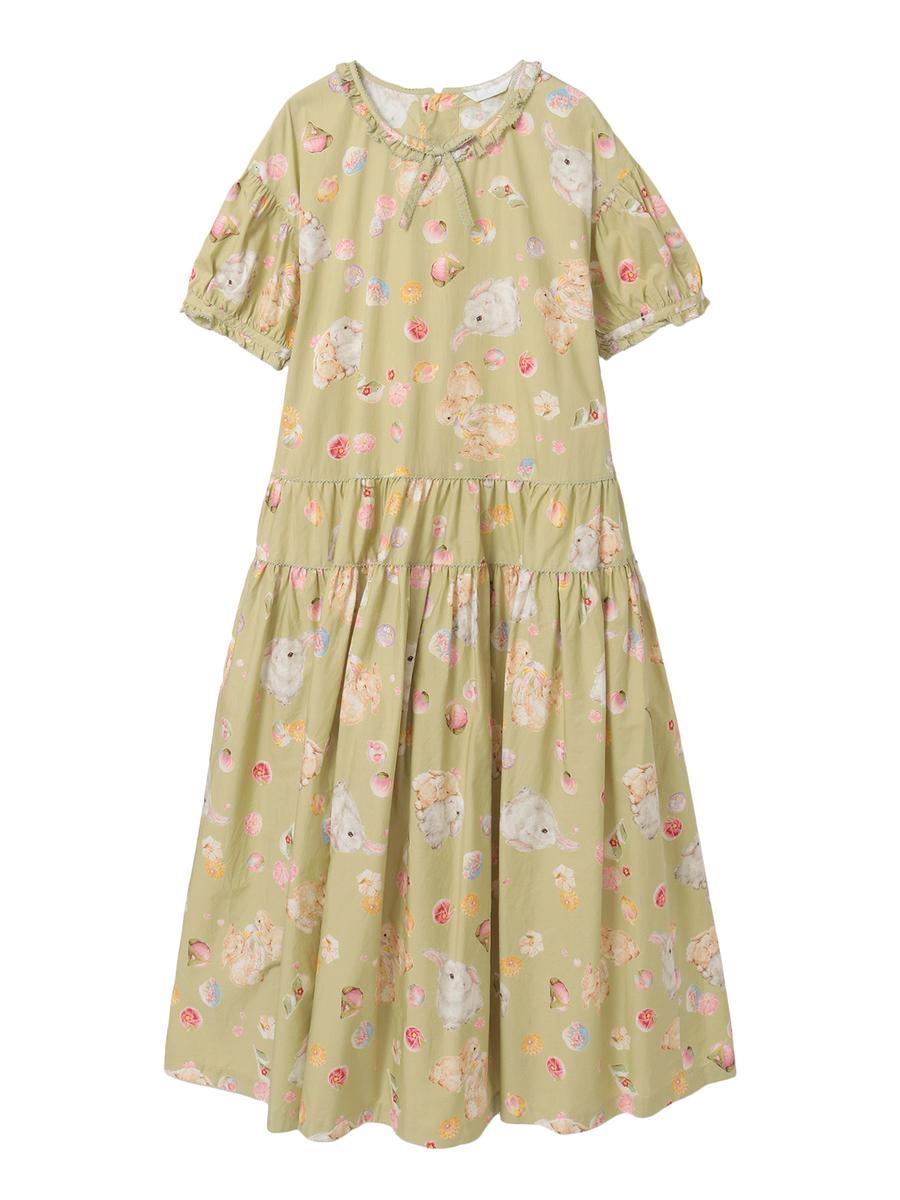 幸見うさぎプリントティアードワンピース 詳細画像 ハッカ 1