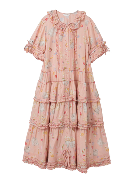 【美品】ピンクハウス半袖ワンピース　フリー 野ばらとチェリープリントワンピース｜ピンクハウスオフィシャル