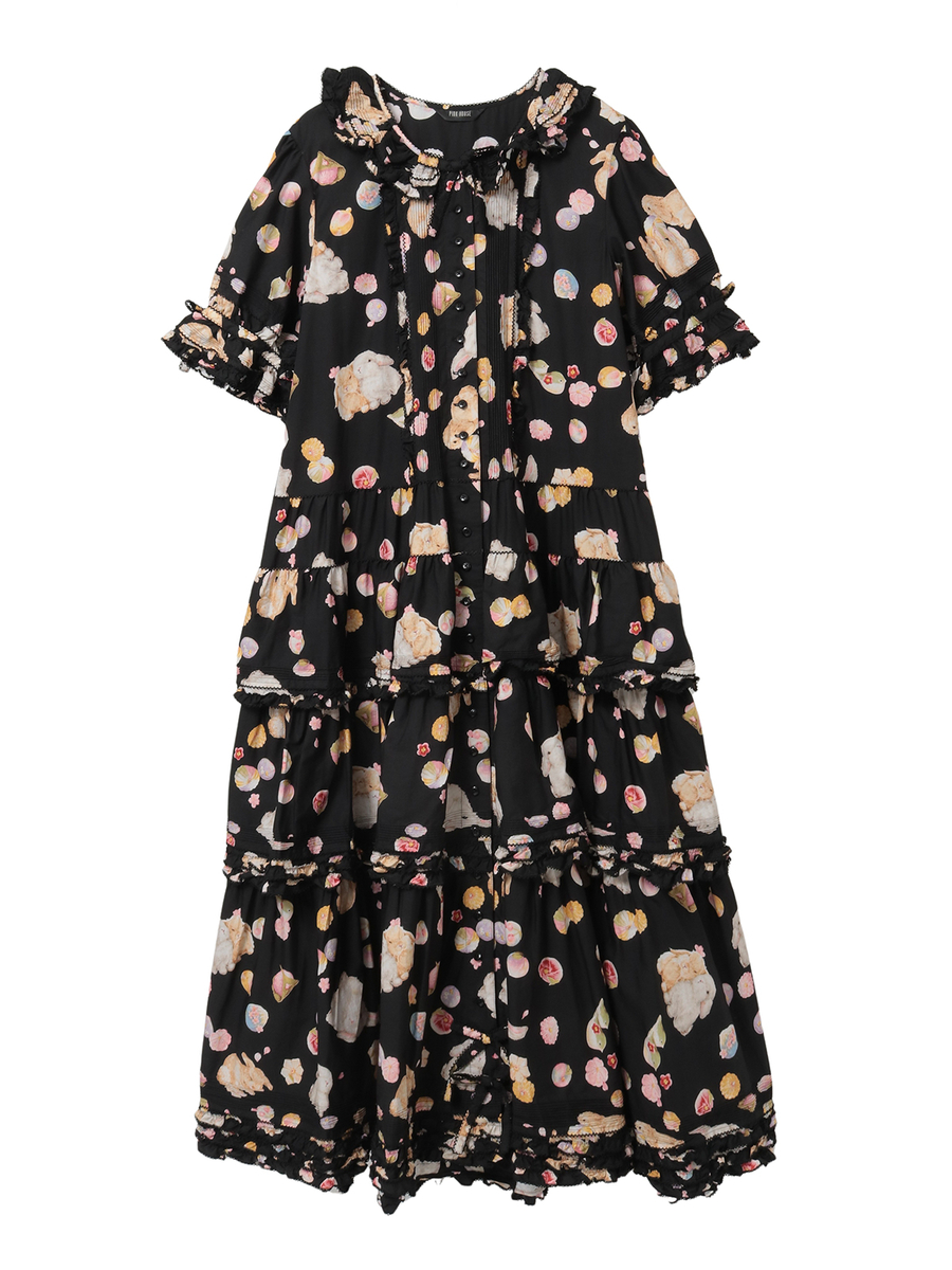 幸見うさぎプリントフリルワンピース 詳細画像 クロ 1