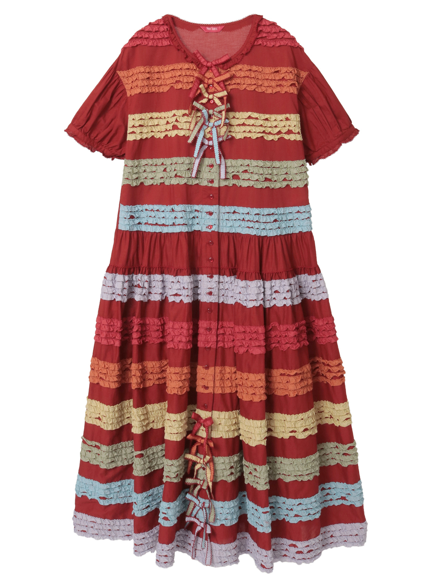 カラフルフリル使いワンピース 詳細画像 アカ 1