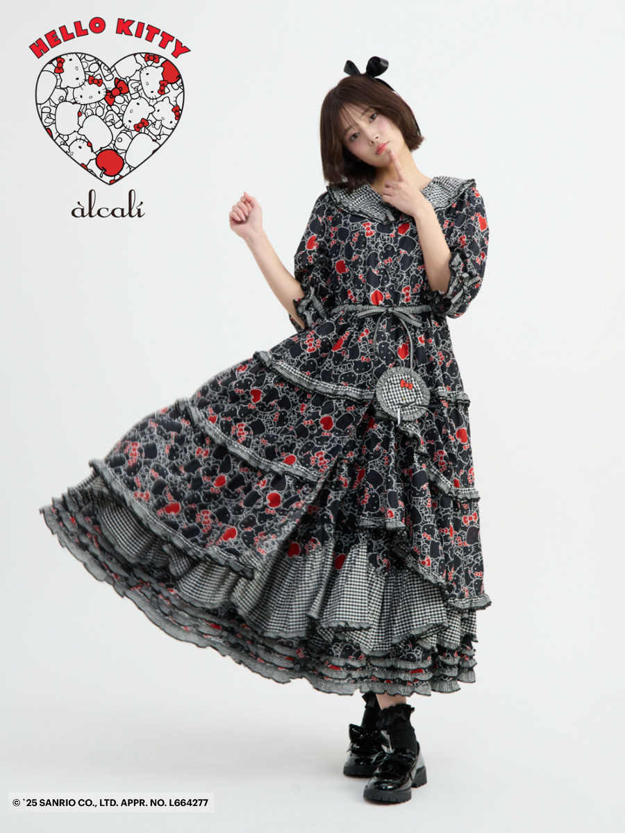 【alcali x HELLO KITTY】コラボレーションワンピースA 詳細画像 ブラック 2