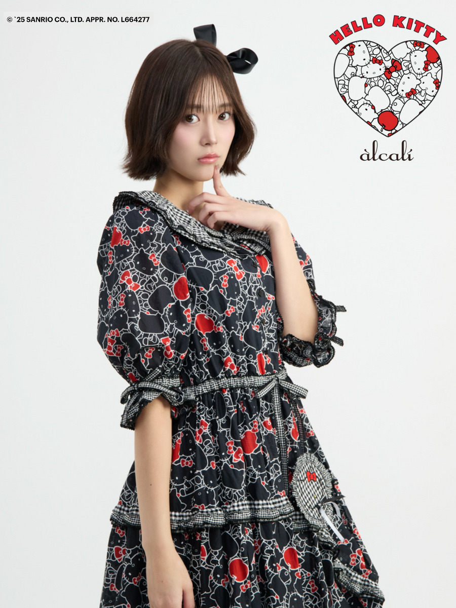 【alcali x HELLO KITTY】コラボレーションワンピースA 詳細画像 ブラック 3