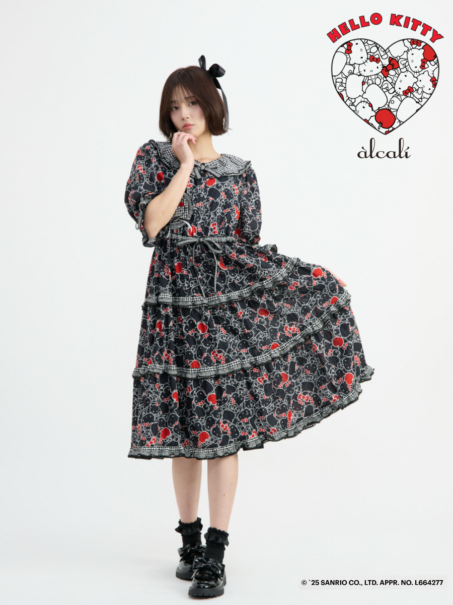 【alcali x HELLO KITTY】コラボレーションワンピースA 詳細画像 ブラック 4