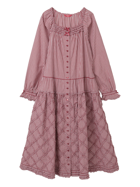 ギンガムチェックミディワンピース
