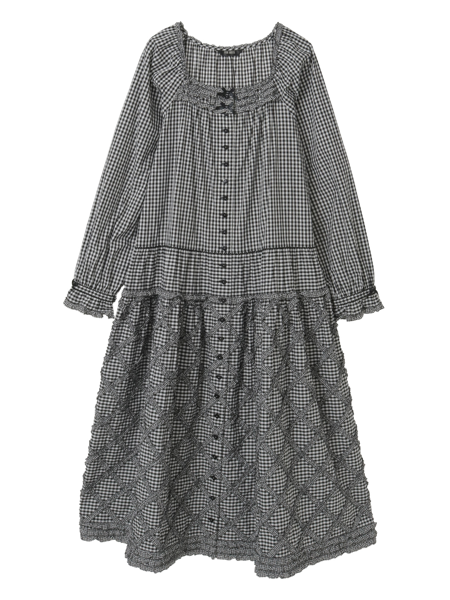 ギンガムチェックミディワンピース 詳細画像 ブラック 1