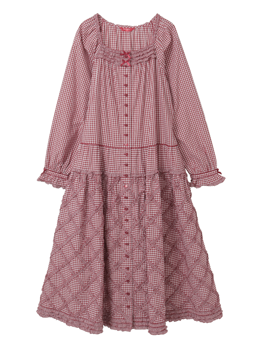 ギンガムチェックミディワンピース 詳細画像 アカ 1