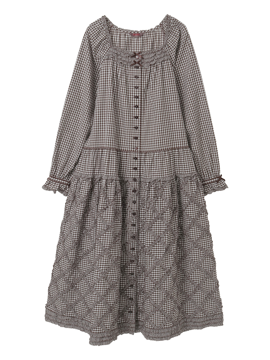 ギンガムチェックミディワンピース 詳細画像 チョコレート 1