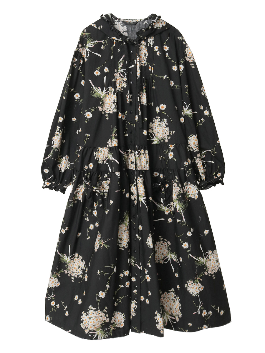 マーガレットブーケプリントミディワンピース 詳細画像 クロ 1