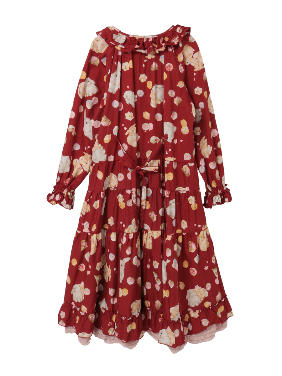 幸見うさぎプリントミディワンピース 詳細画像 アカ 2