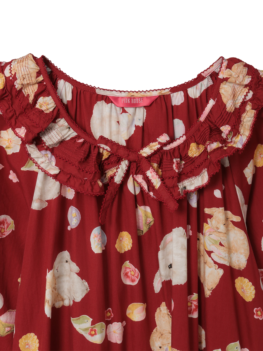 幸見うさぎプリントミディワンピース 詳細画像 アカ 3