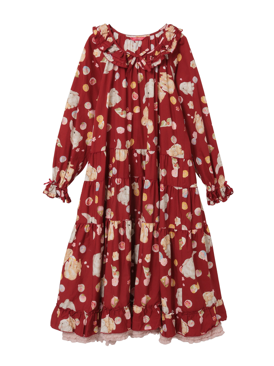 幸見うさぎプリントミディワンピース 詳細画像 アカ 1