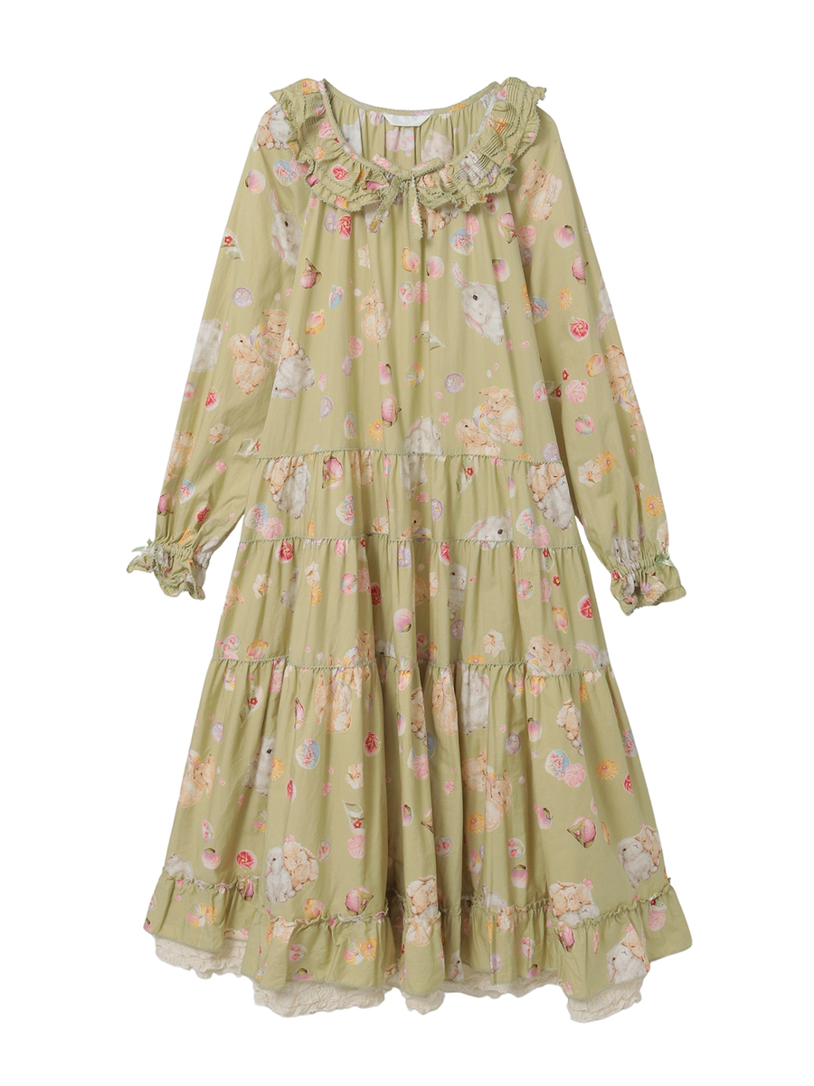 幸見うさぎプリントミディワンピース 詳細画像 ハッカ 1