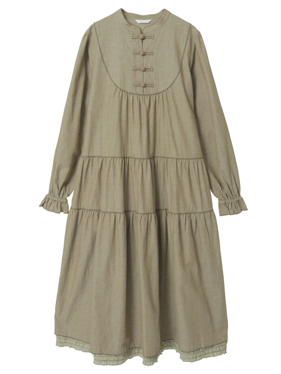 ローンフリル使いダンガリーワンピース 詳細画像 カーキ 1