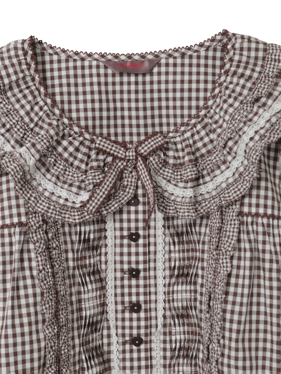 フリル襟付きギンガムチェックブラウス 詳細画像 グリーン 8