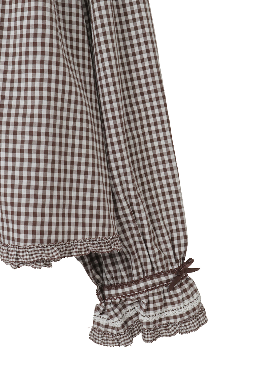 フリル襟付きギンガムチェックブラウス 詳細画像 グリーン 9