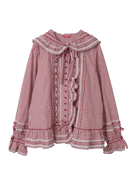 ギンガムチェックフード付きオーバーブラウス