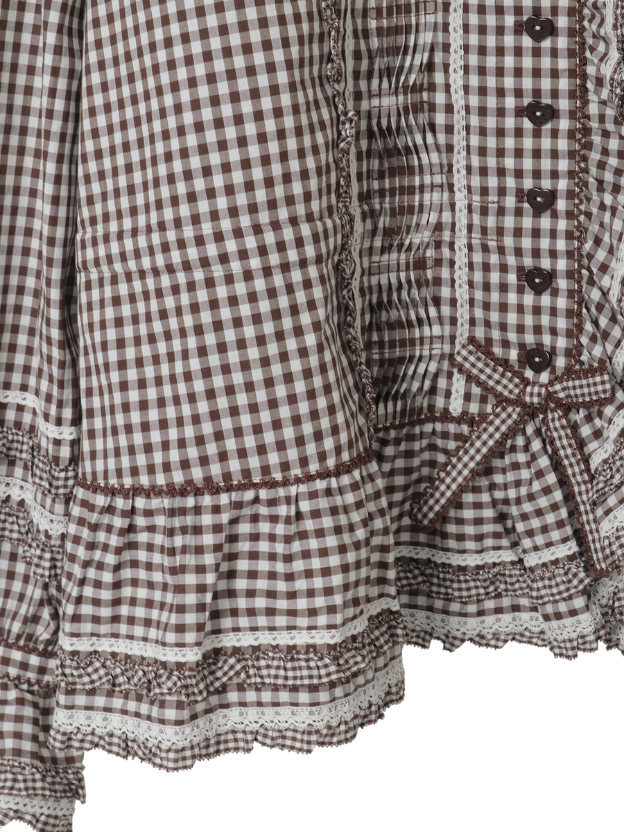ギンガムチェックフード付きオーバーブラウス 詳細画像 チョコレート 11