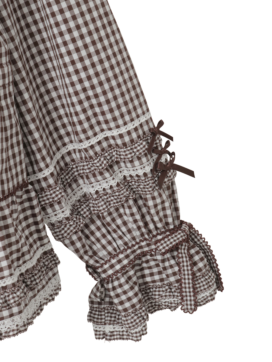 ギンガムチェックフード付きオーバーブラウス 詳細画像 チョコレート 12