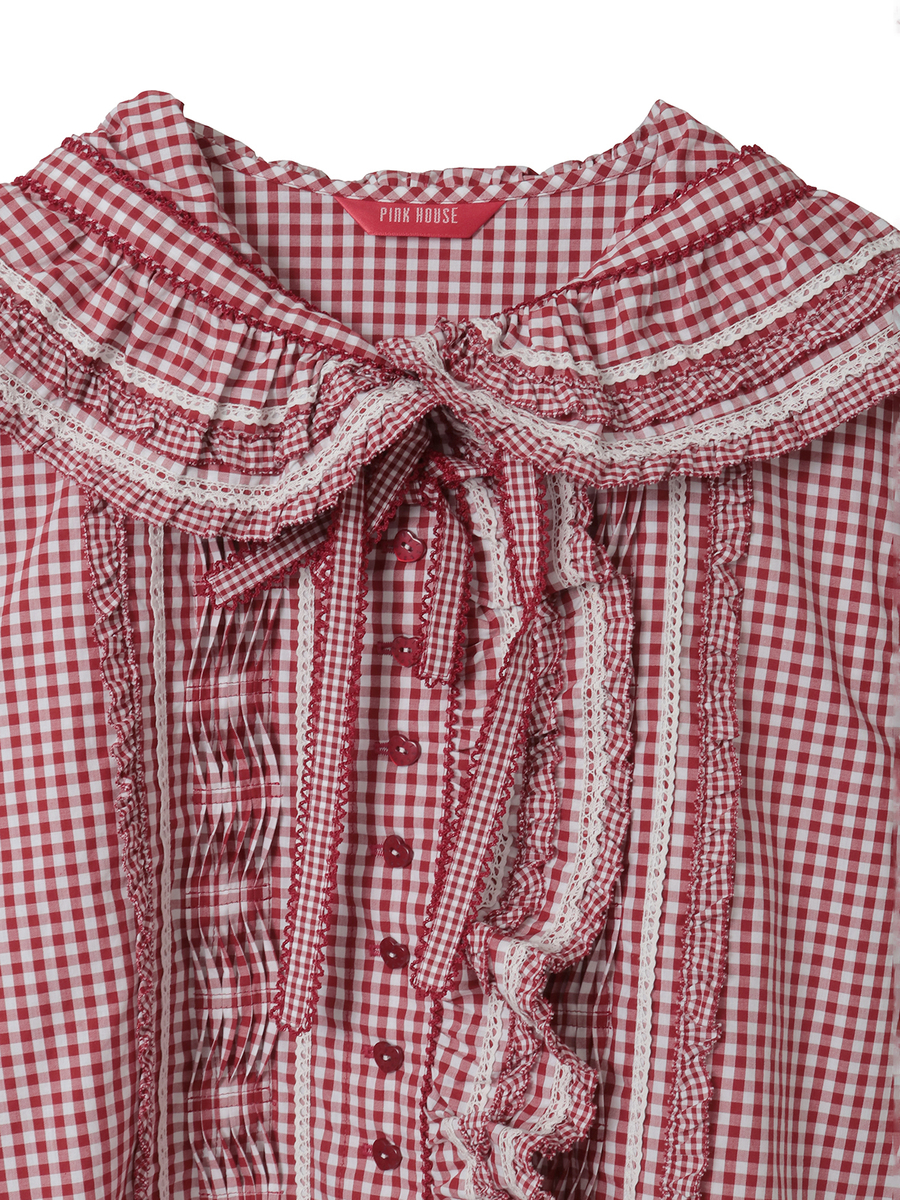 ギンガムチェックフード付きオーバーブラウス 詳細画像 チョコレート 3