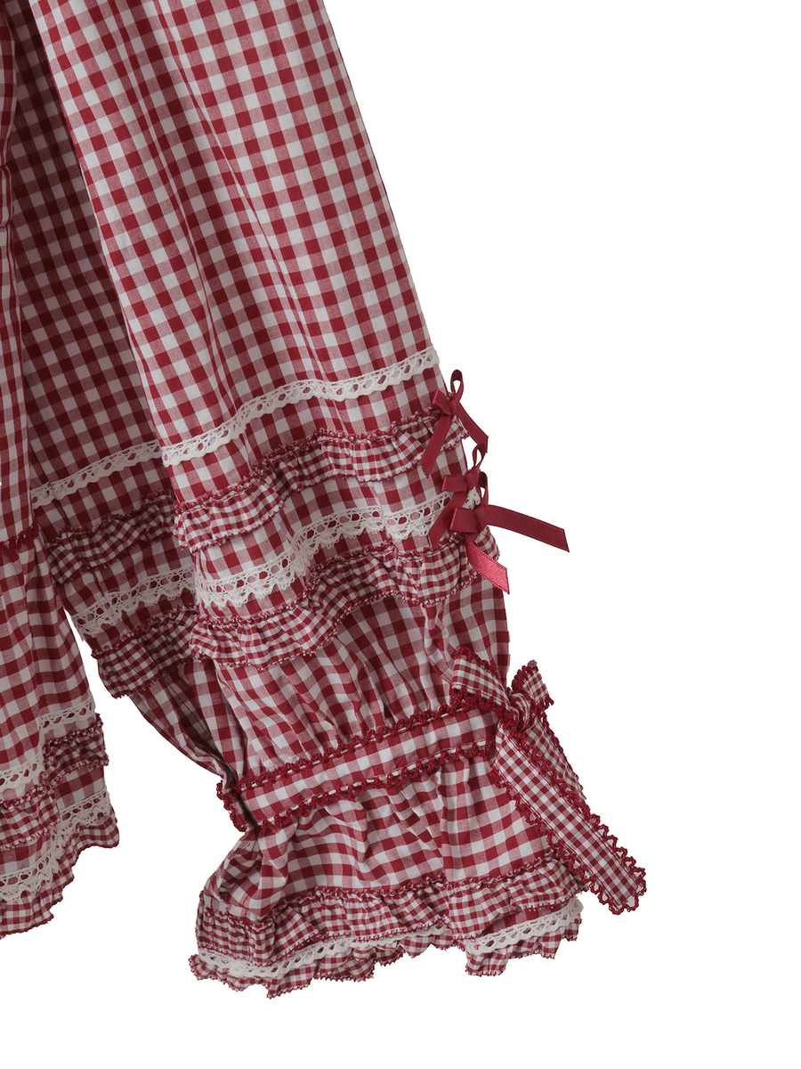 ギンガムチェックフード付きオーバーブラウス 詳細画像 チョコレート 4