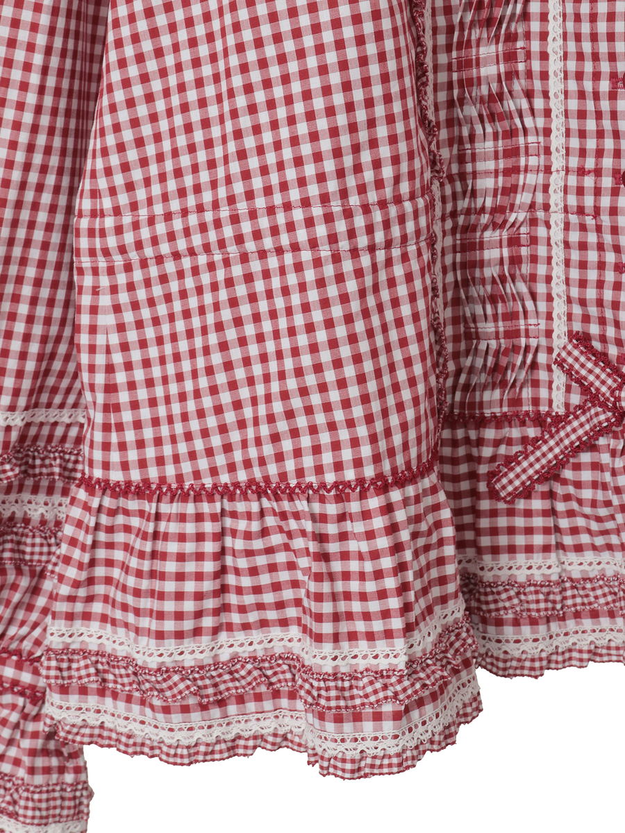 ギンガムチェックフード付きオーバーブラウス 詳細画像 チョコレート 5