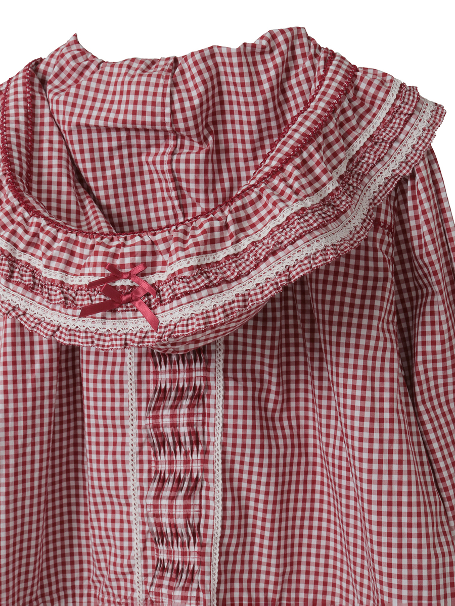 ギンガムチェックフード付きオーバーブラウス 詳細画像 チョコレート 6