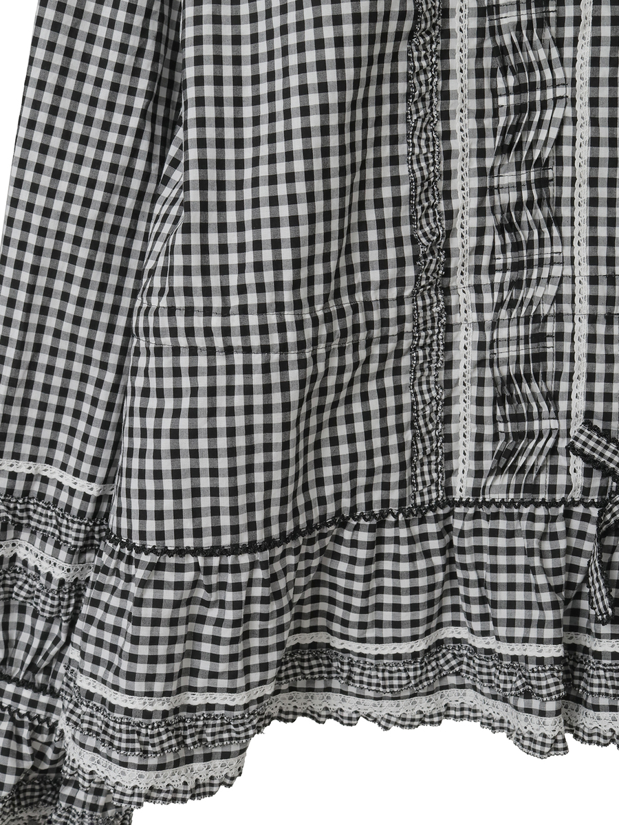 ギンガムチェックフード付きオーバーブラウス 詳細画像 チョコレート 7